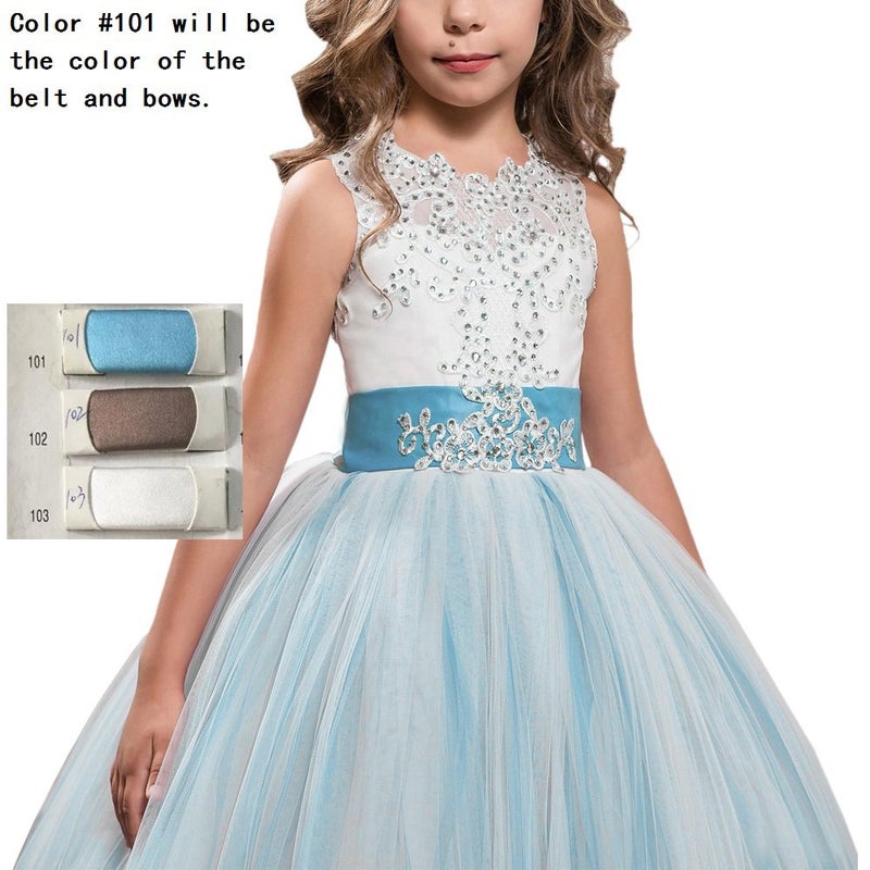 WDE Princess Blue Long Girls Pageant Dresses Kids Prom Puffy, Blue, Size 12 - Image 2
